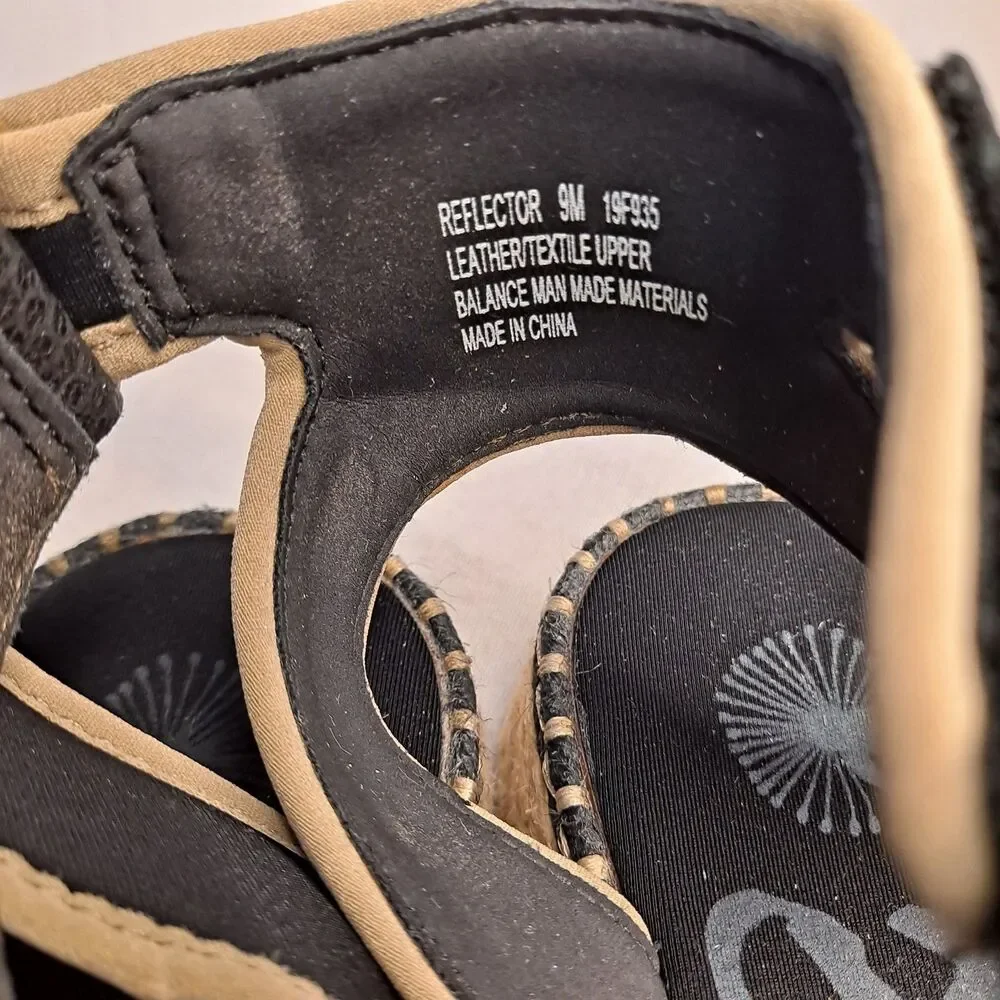 OTBT Reflector Women's Espadrilles Sandals Black Leather Textile Size 9M